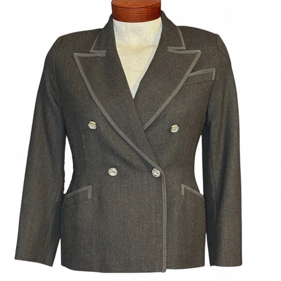Vintage Mondi Blazer Medium Dark Gray Wool Rhinestone Buttons Double Breasted - Picture 1 of 10